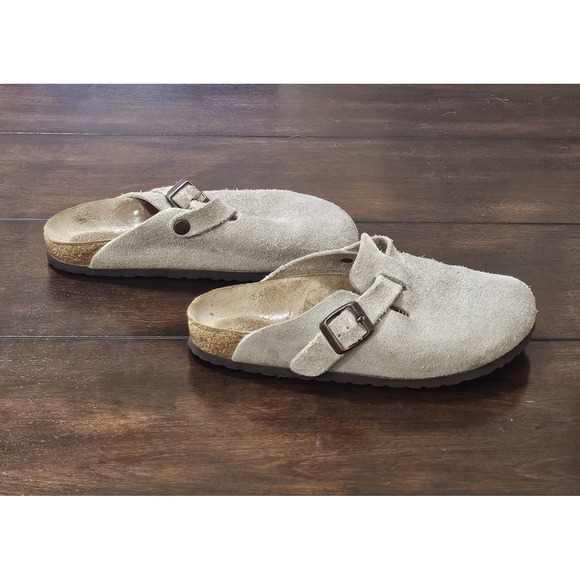 Birkenstock Shoes - Birkenstock Boston Gray Suede Leather Buckle Women's Adjustable Strap Clog